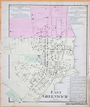 Load image into Gallery viewer, Genuine antique map of East Greenwich RI with original hand-coloring, colored by district in antique tones of pink, green, yellow.