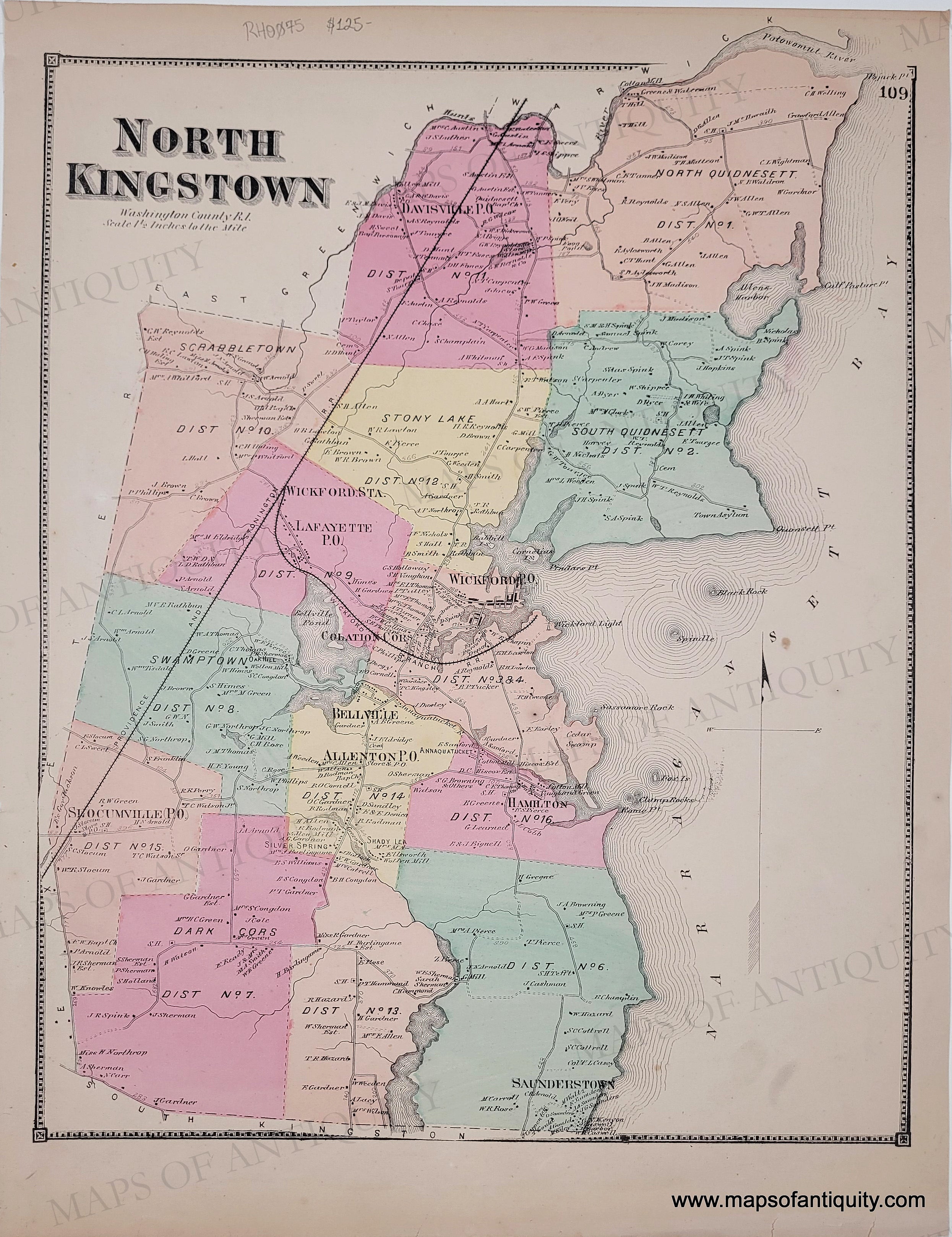 1870 North Kingstown Rhode Island Antique Map Maps Of Antiquity RHO075 Antique Map North Kingstown Rhode Island Rhode Island 1870 Beers Maps Of Antiquity Abdb8b70 93a6 4226 B4ba 