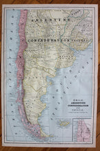 Load image into Gallery viewer, Antique-Printed-Color-Map-Chile-Argentine-Confederation-and-Uruguay-verso:-Islands-in-The-Pacific-Ocean-and-Roman-Empire-South-America--1894-Cram-Maps-Of-Antiquity