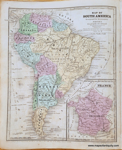 Genuine-Antique-Map-Map-of-South-America-[with-inset-map-of-France]-1839-Smith-Paine-Burgess-Maps-Of-Antiquity
