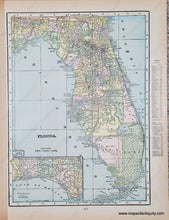 Load image into Gallery viewer, Map of Florida colored by county in colors of antique light pink, green, yellow, blue.