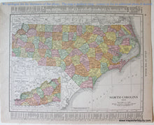 Load image into Gallery viewer, Antique-Printed-Color-Map-North-Carolina-verso:-West-Virginia-1911-Rand-McNally-South-North-Carolina-1900s-20th-century-Maps-of-Antiquity