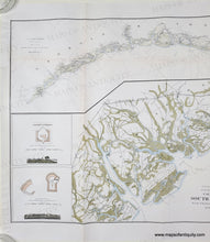 Load image into Gallery viewer, Antique map of South Carolina with topographic details. Genuine Hand Colored Antique Coastal Report Chart-Coast of South Carolina from Charleston to Hilton Head-1862-US Coast Survey-Maps-Of-Antiquity