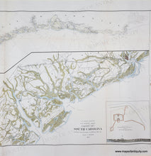 Load image into Gallery viewer, Antique map of South Carolina with topographic details. Genuine Hand Colored Antique Coastal Report Chart-Coast of South Carolina from Charleston to Hilton Head-1862-US Coast Survey-Maps-Of-Antiquity