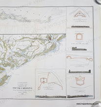 Load image into Gallery viewer, Antique map of South Carolina with topographic details. Genuine Hand Colored Antique Coastal Report Chart-Coast of South Carolina from Charleston to Hilton Head-1862-US Coast Survey-Maps-Of-Antiquity
