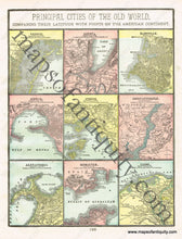 Load image into Gallery viewer, Antique-Printed-Color-Map-Principal-Cities-of-The-Old-World-Comparing-Their-Latitude-with-Points-on-The-American-Continent-verso:-Turkish-Empire-in-Europe-and-Asia-Towns-and-City-Maps-Europe-Turkey-1900-Cram-Maps-Of-Antiquity