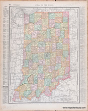 Load image into Gallery viewer, Antique map of Indiana in printed color tones of orange, yellow, green, pink, red by county