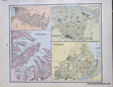Load image into Gallery viewer, Genuine-Antique-Printed-Color-Comparative-Chart-Valencia-Copenhagen-Valletta-the-Bosphorus;-verso:-Marseilles-Nice-and-Corsica-Towns-and-Cities--1892-Home-Library-&-Supply-Association-Maps-Of-Antiquity-1800s-19th-century