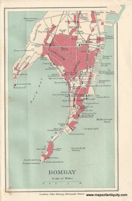 Genuine-Antique-Map-Bombay-India--Indian-Subcontinent--1910-Murray-Maps-Of-Antiquity-1800s-19th-century