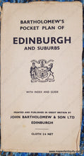 Load image into Gallery viewer, 1930S - Bartholomew’s Pocket Plan Of Edinburgh Antique Map Genuine