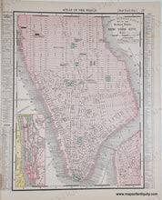Load image into Gallery viewer, Antique map of the south part of Manhattan in original printed color tones of pink, yellow and green