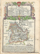 Load image into Gallery viewer, c. 1767 - A Map of Brecknockshire / The Road from Chester to Cardiff beginning at West Chester and extending to Montgomery in Denbighshire, Wales. - Genuine Antique Map
