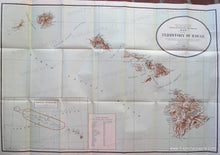 Load image into Gallery viewer, Map in printed colors of blue for the water, brown for the land and topography, and red for political divisions (towns?). Antique-Map-Printed-Color-Map-of-the-Territory-of-Hawaii-United-States-West-1909-U.S.-Government-Survey/Berthrong-Maps-Of-Antiquity