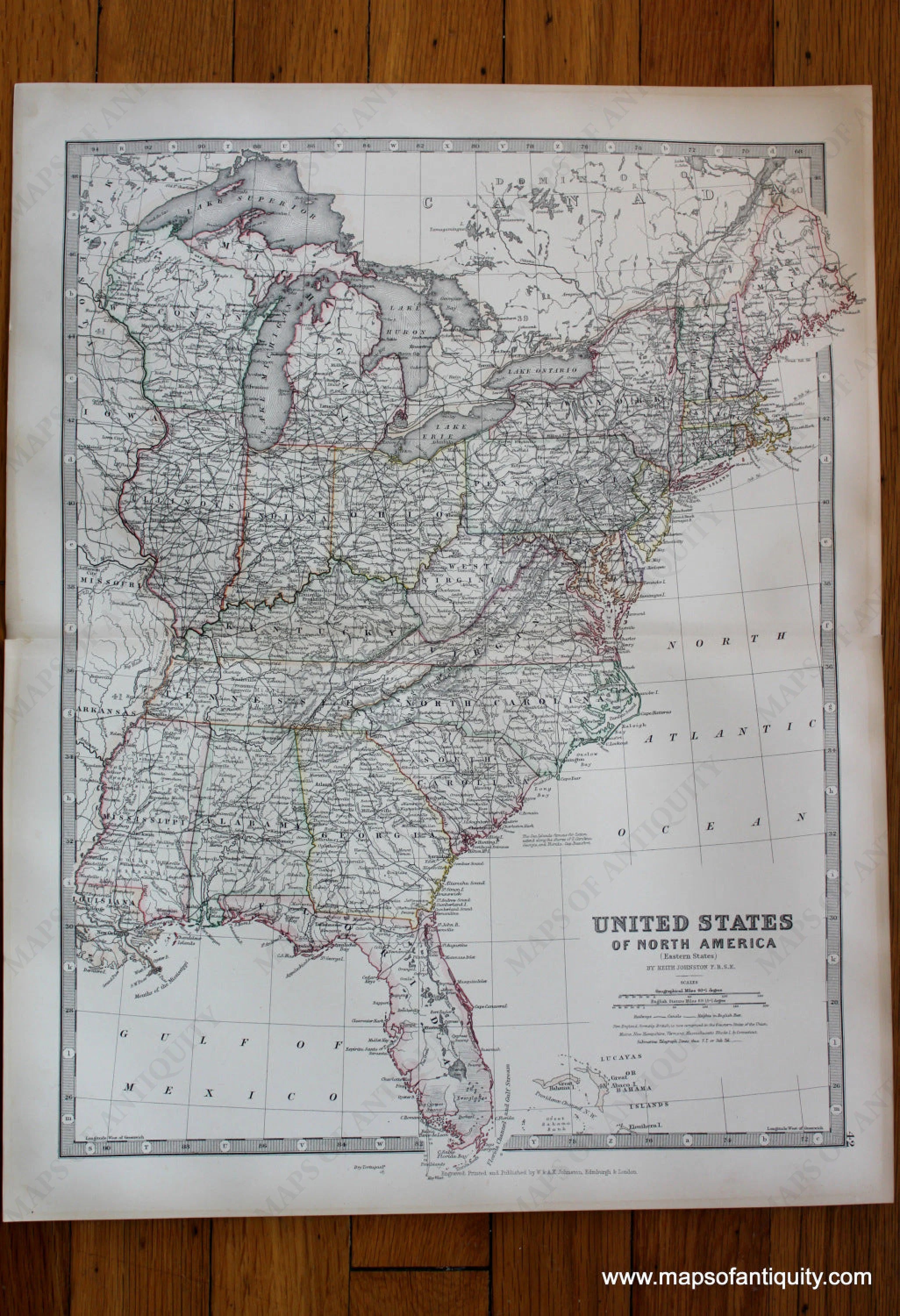 1881 - United States of North America (Eastern States) - Antique Map ...