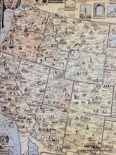 Load image into Gallery viewer, Antique vintage map of the continental United States titled America the Wonderland by Ernest Dudley Chase published in 1941. This map is filled with small illustrations of notable buildings- they are in the map with a city name and they surround the map without feeling too busy. The colors are handsome and subtle. Each state is colored. There is a decorative border and large compass rose.