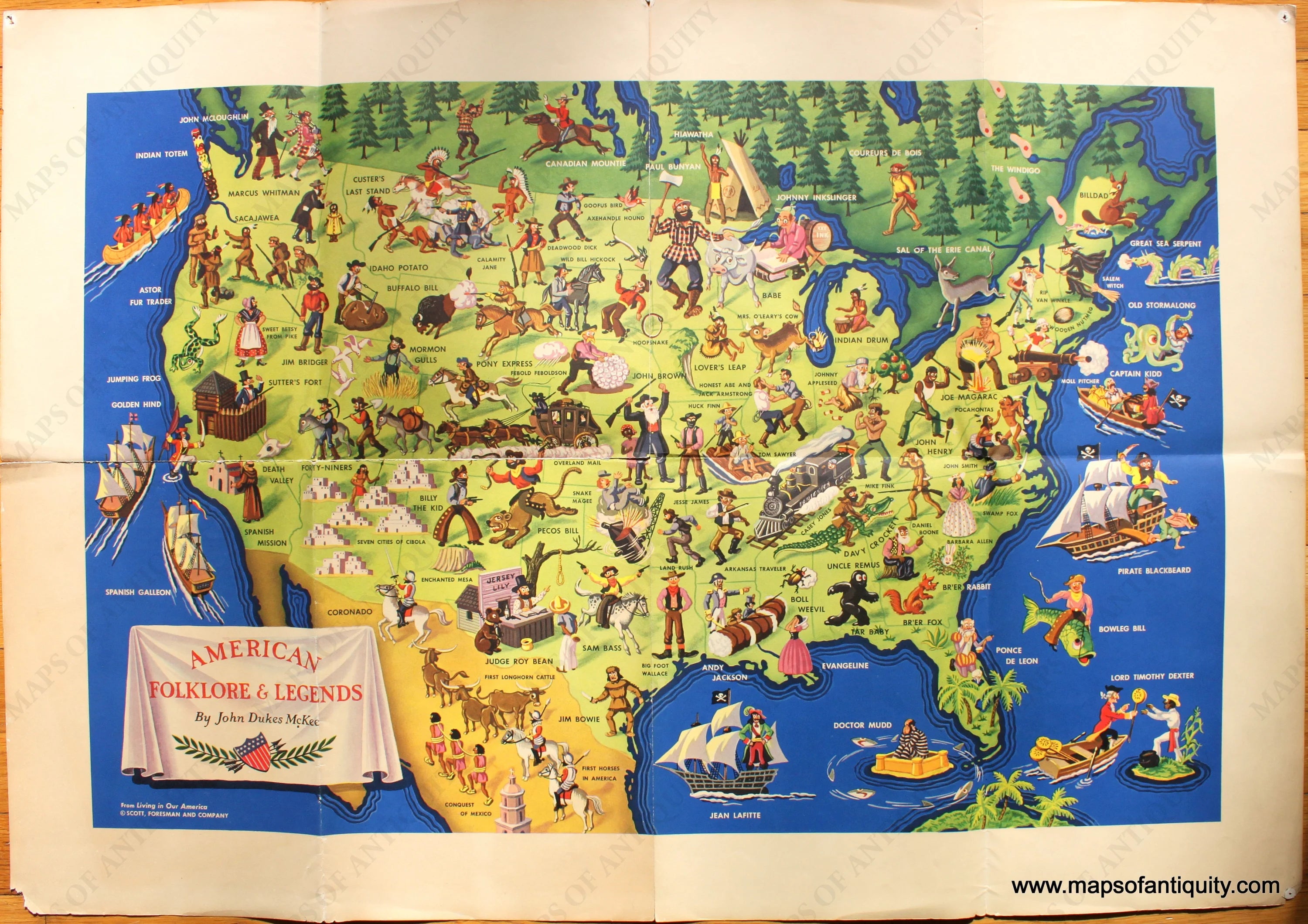 1950 - American Folklore & Legends - Antique Map – Maps of Antiquity