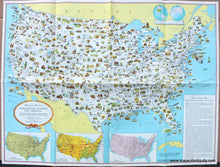 Load image into Gallery viewer, 1950 - Illustrierte Karte der Vereinigten Staaten von Amerika - A Pictorial Map of the United States of America Showing Principal Regional Resources, Products, and Natural Features - Antique Map