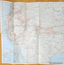 Load image into Gallery viewer, Original printed color light tan for land and blue for water with red lines for railroad and red shading for national parks. Genuine-Map-Map-of-the-United-States-Geographically-Correct-Issued-by-Union-Pacific-Railroad-1958-Union-Pacific-Railroad-Maps-Of-Antiquit