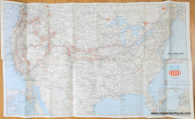 Load image into Gallery viewer, Original printed color light tan for land and blue for water with red lines for railroad and red shading for national parks. Genuine-Map-Map-of-the-United-States-Geographically-Correct-Issued-by-Union-Pacific-Railroad-1958-Union-Pacific-Railroad-Maps-Of-Antiquit