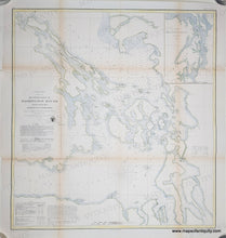 Load image into Gallery viewer, Antique map of Washington Sound Salish Sea Strait of Juan de Fuca and surrounding territories as far as modern Vancouver. Antique map with hand-coloring in tones of brown, green, blue for water, yellow border