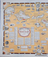 Load image into Gallery viewer, Map of Hawaii with printed color in a peachy-tan for the water and town names, and bright red details and border. Many small illustrations throughout and lost of informative text. Close up of left side. Genuine-Antique-Pictorial-Map-A-Pictorial-Map-of-the-Hawaiian-Islands,-The-United-States'-Fiftieth-State-1960-Ernest-Dudley-Chase-Maps-Of-Antiquity