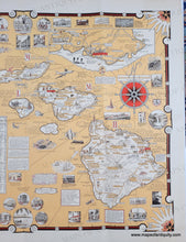 Load image into Gallery viewer, Map of Hawaii with printed color in a peachy-tan for the water and town names, and bright red details and border. Many small illustrations throughout and lost of informative text. Close-up of right side. Genuine-Antique-Pictorial-Map-A-Pictorial-Map-of-the-Hawaiian-Islands,-The-United-States'-Fiftieth-State-1960-Ernest-Dudley-Chase-Maps-Of-Antiquity