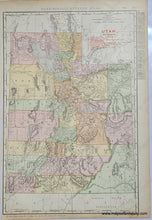Load image into Gallery viewer, Genuine antique double-sided page with map of Utah on one side and Arizona on the other, printed with vibrant printed color showing early county boundaries, 1909 by Rand McNally