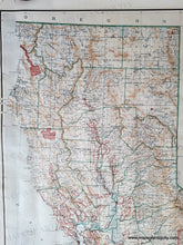 Load image into Gallery viewer, Antique map with original printed-color in blue for the water, green for boundaries- counties and state- red for reservations, national parks, Surveyor and land offices, brown for topography. In two separate sheets- one is the north half and one is the south half. close up