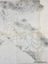 Load image into Gallery viewer, Black and white map with topography and triangulation lines around Los Angeles and Santa Ana California.