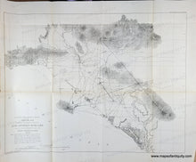 Load image into Gallery viewer, Black and white map with topography and triangulation lines around Los Angeles and Santa Ana California. Genuine-Antique-Map-Sketch-Map-Showing-the-General-Location-of-Los-Angeles-Base-line-and-its-Direct-Connection-with-the-Main-Triangulation-1888-1889-1889-US-Coast-and-Geodetic-Survey-Maps-Of-Antiquity