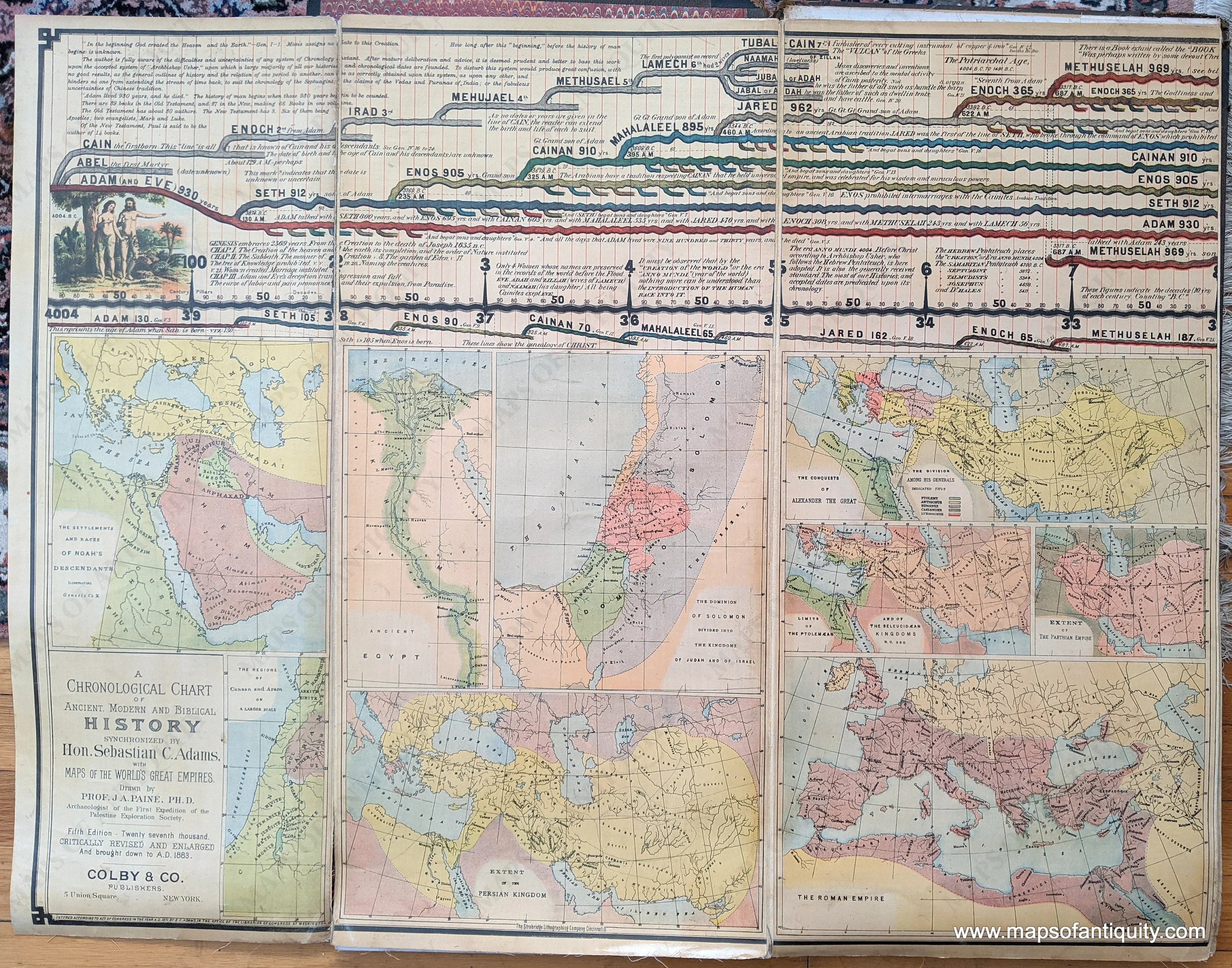 1885 Adams Syn Chronological Chart or Map of History Antique Chrom