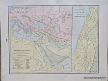 Load image into Gallery viewer, Genuine-Antique-Printed-Color-Comparative-Chart-Distribution-of-Nations-after-the-Deluge-Distribution-of-the-Sons-of-Canaan-and-their-Descendants;-verso:-Four-maps:-Tribes-of-Judah-and-Simeon-Tribes-of-Benjamin-and-Dan-The-Half-Tribe-of-Manassah-Tribe-of-Ephraim-World--1892-Home-Library-&-Supply-Association-Maps-Of-Antiquity-1800s-19th-century