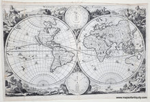 Load image into Gallery viewer, Early antique world map in hemispheres with decorative border.