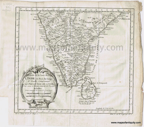 Antique-Map-Chart-Suite-de-la-Carte-de-l'Inde-Gange-Bellin-1754-1700s