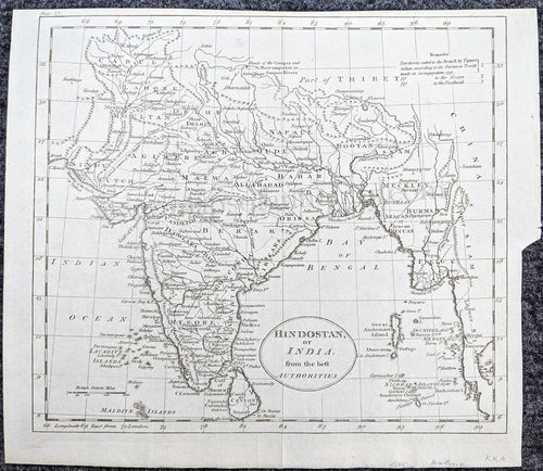 Genuine-Antique-Map-Hindostan-or-India-from-the-best-Authorities-Asia-Indian-Subcontinent-1805-Guthrie-Maps-Of-Antiquity-1800s-19th-century