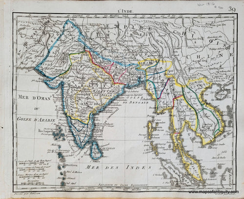 Genuine-Antique-Map-India-and-Southeastern-Asia-LInde-India-Southeastern-Asia-1816-Herisson-Maps-Of-Antiquity-1800s-19th-century