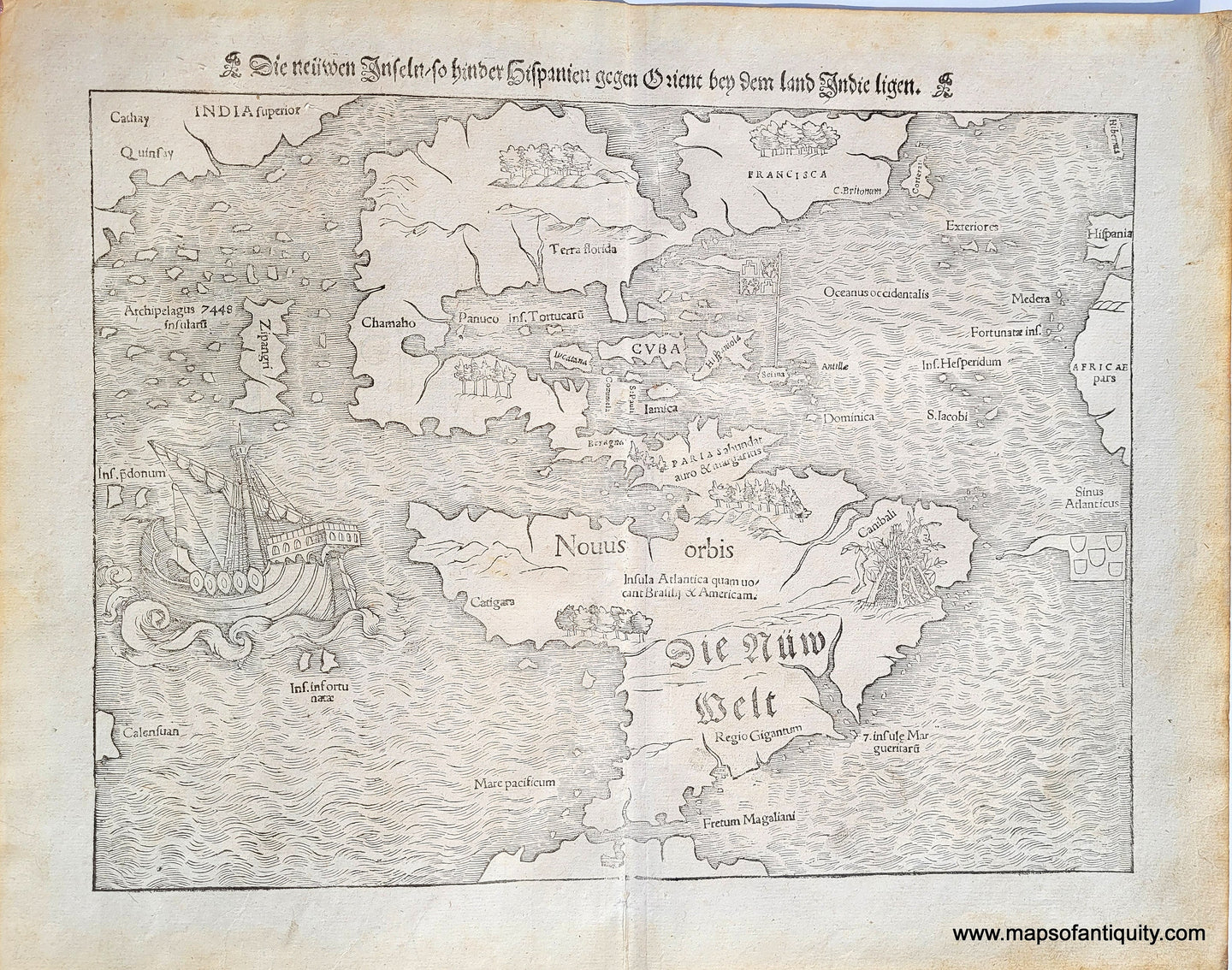 Genuine-Antique-Map-Die-Neuwen-Inseln-So-hinder-Hispanien-gegen-Orient-ven-dem-land-Indie-ligen-1550-Munster-Maps-Of-Antiquity