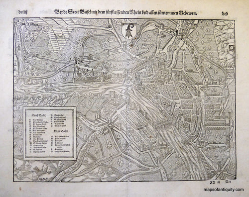 Black-and-White-Antique-Map-Basel-Switzerland-**********-Europe-Switzerland-1570-Munster-Maps-Of-Antiquity
