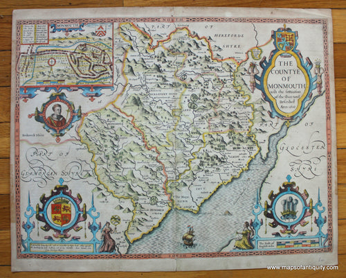 Antique-Hand-Colored-Map-The-Countye-of-Monmouth-Europe-England-1610-Speed-Maps-Of-Antiquity