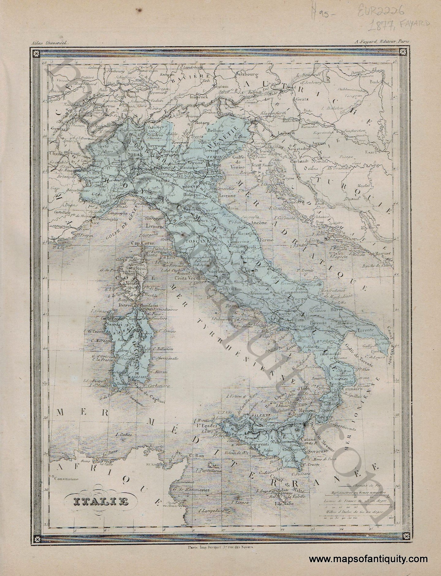 Antique-Map-Italie-Italy-Country-Fayard-Atlas-Universel-French-1877-1870s-1800s-Mid-Late-19th-Century-Maps-of-Antiquity