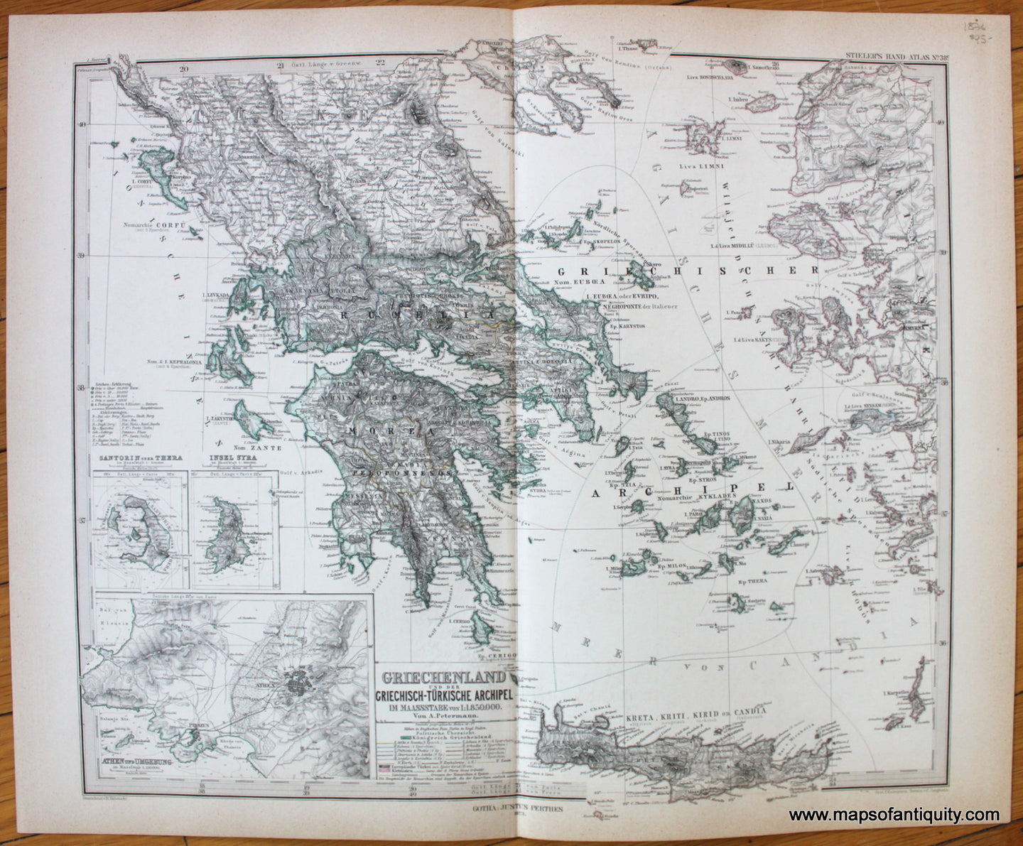 Antique-Map-Griechenland-Greece-Stieler-1876-1870s-1800s-19th-century-Maps-of-Antiquity