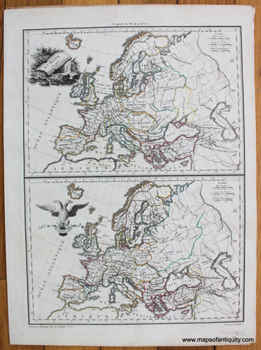 Antique-Hand-Colored-Map-Europe-en-900-Europe-en-1100-1812-Malte-Brun-Lapie-1800s-19th-century-Maps-of-Antiquity