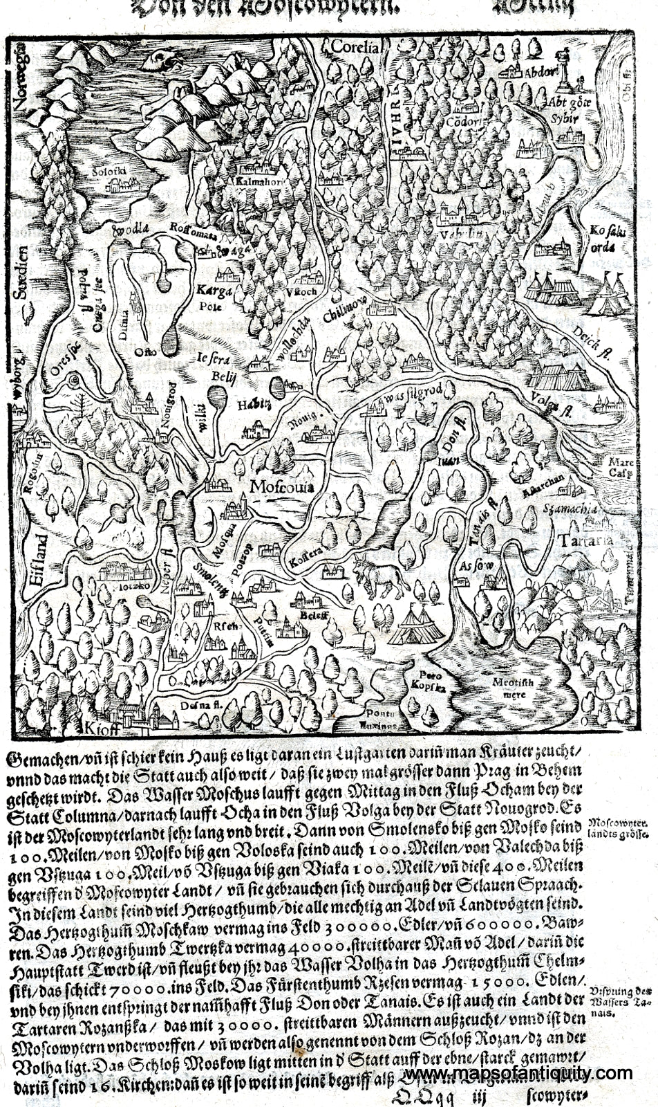 Black-and-White-Antique-Map-Russia**********--Europe-1590-Sebastian-Munster-Maps-Of-Antiquity