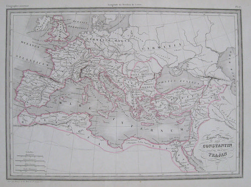 Antique-Hand-Colored-Map-Empire-Romain-sous-Trajan-et-sous-Constantin-le-Grand.-Europe--1842-Malte-Brun-Maps-Of-Antiquity