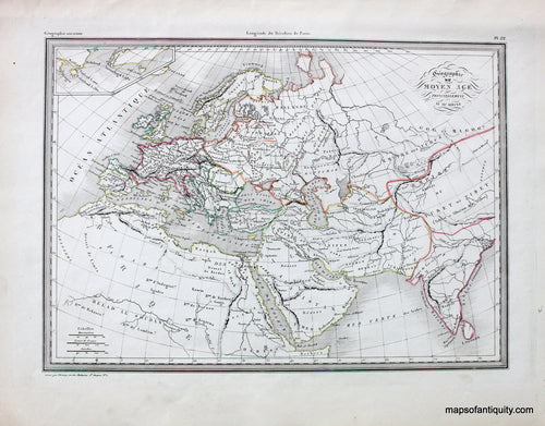 Antique-Hand-Colored-Map-Geographie-du-Moyen-Age---Europe-in-the-Middle-Ages-Europe--1842-Malte-Brun-Maps-Of-Antiquity