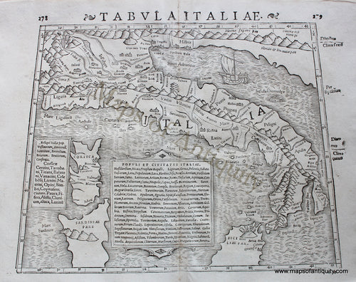 Antique-Black-and-White-Engraved-Map-Tabula-Italiae-Italy-**********-Europe-Italy-1542-Munster-Maps-Of-Antiquity