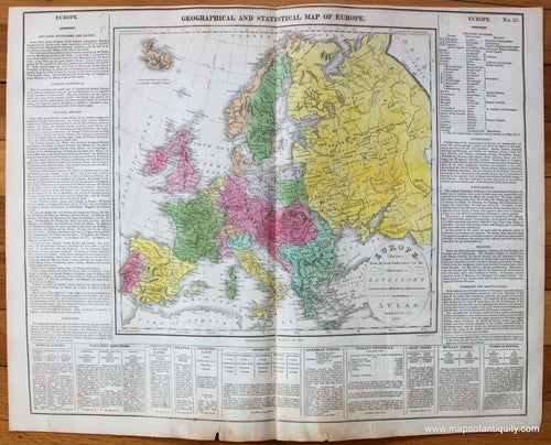 Antique-Hand-Colored-Map-Geographical-and-Statistical-Map-of-Europe.-No.-25.-Europe-Europe-General-1821-Lavoisne-Maps-Of-Antiquity