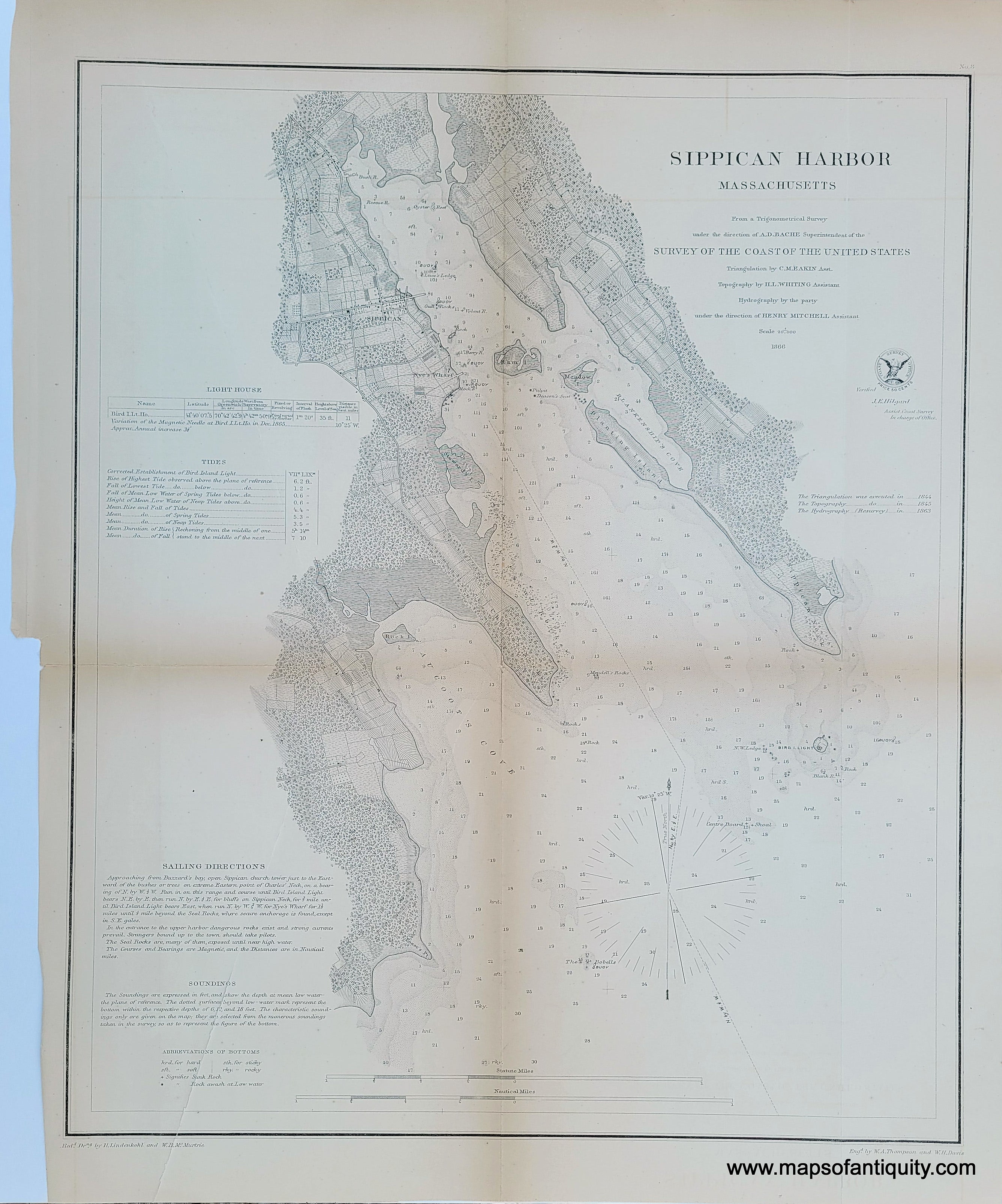 1866 Sippican Harbor Massachusetts Antique Chart Maps of Antiquity