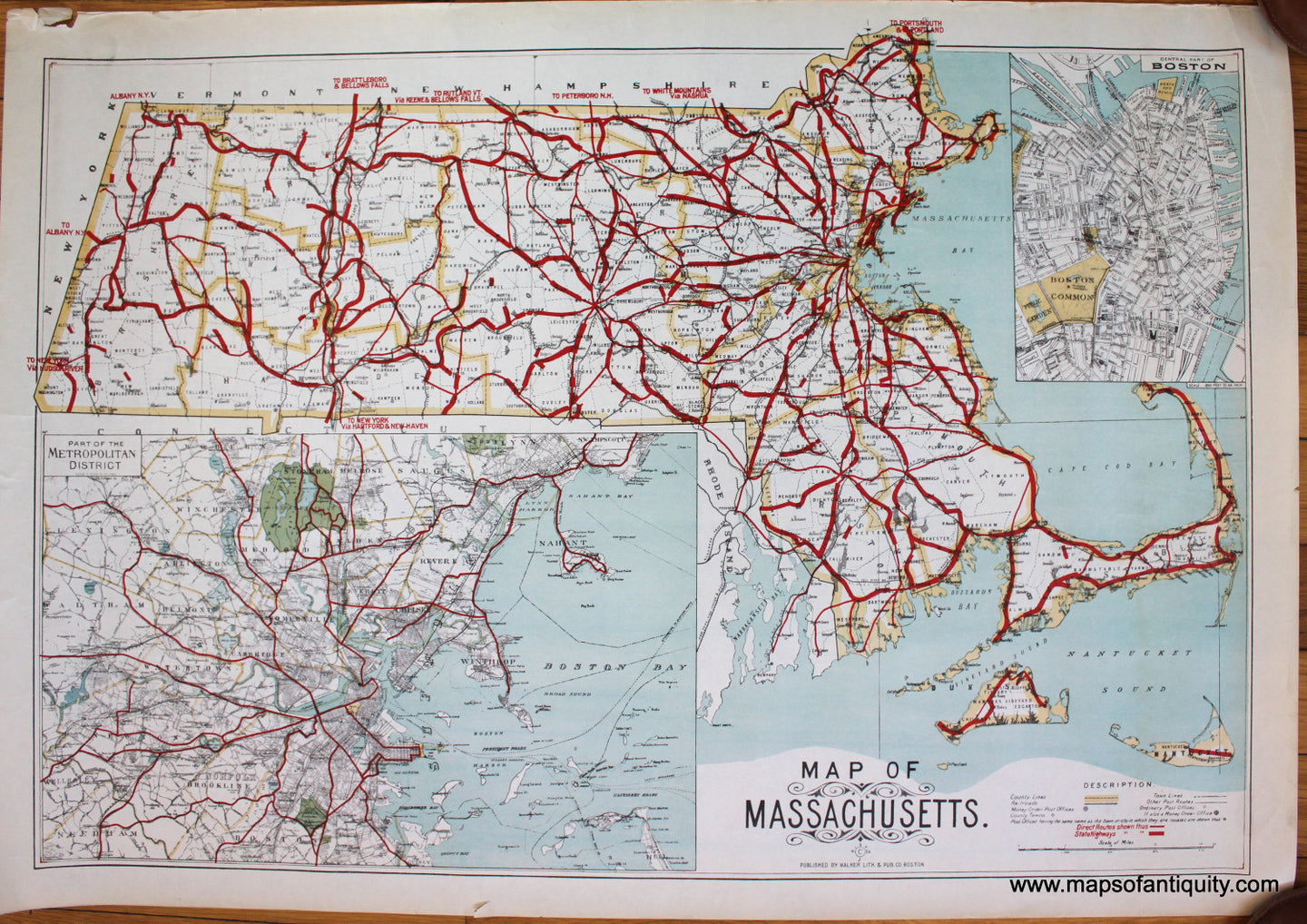 Antique-Printed-Color-Map-Map-of-Massachusetts-United-States-Massachusetts-c.-1920s-Walker-Maps-Of-Antiquity