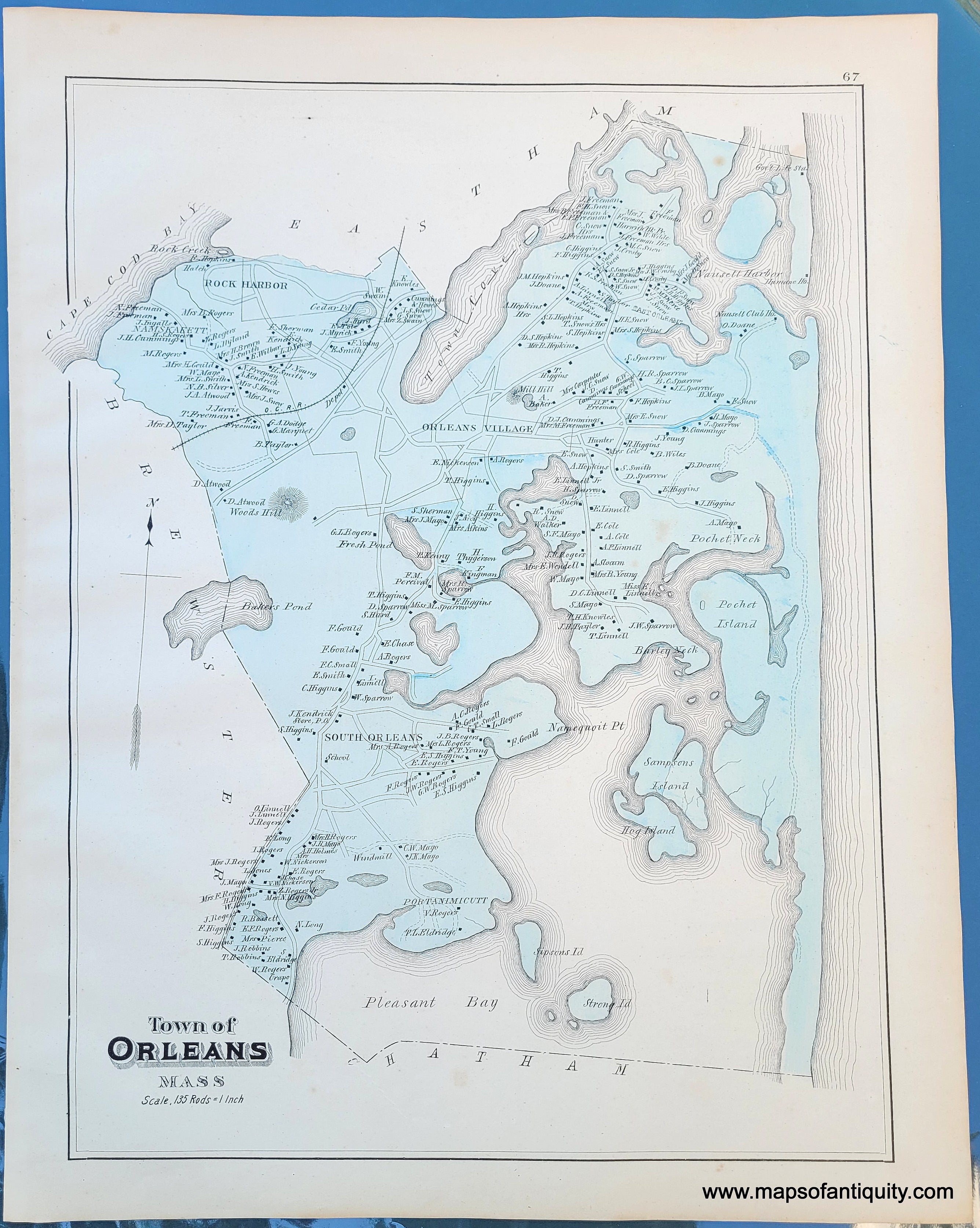 1880 Town of Orleans, Mass. p. 67 Antique Map Maps of Antiquity